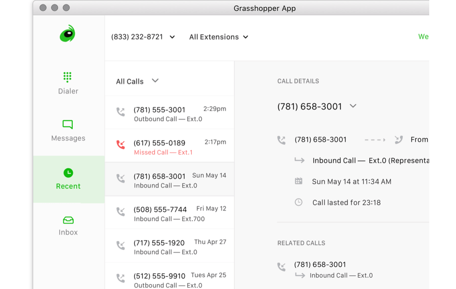 Second phone number apps: Grasshopper app screenshot